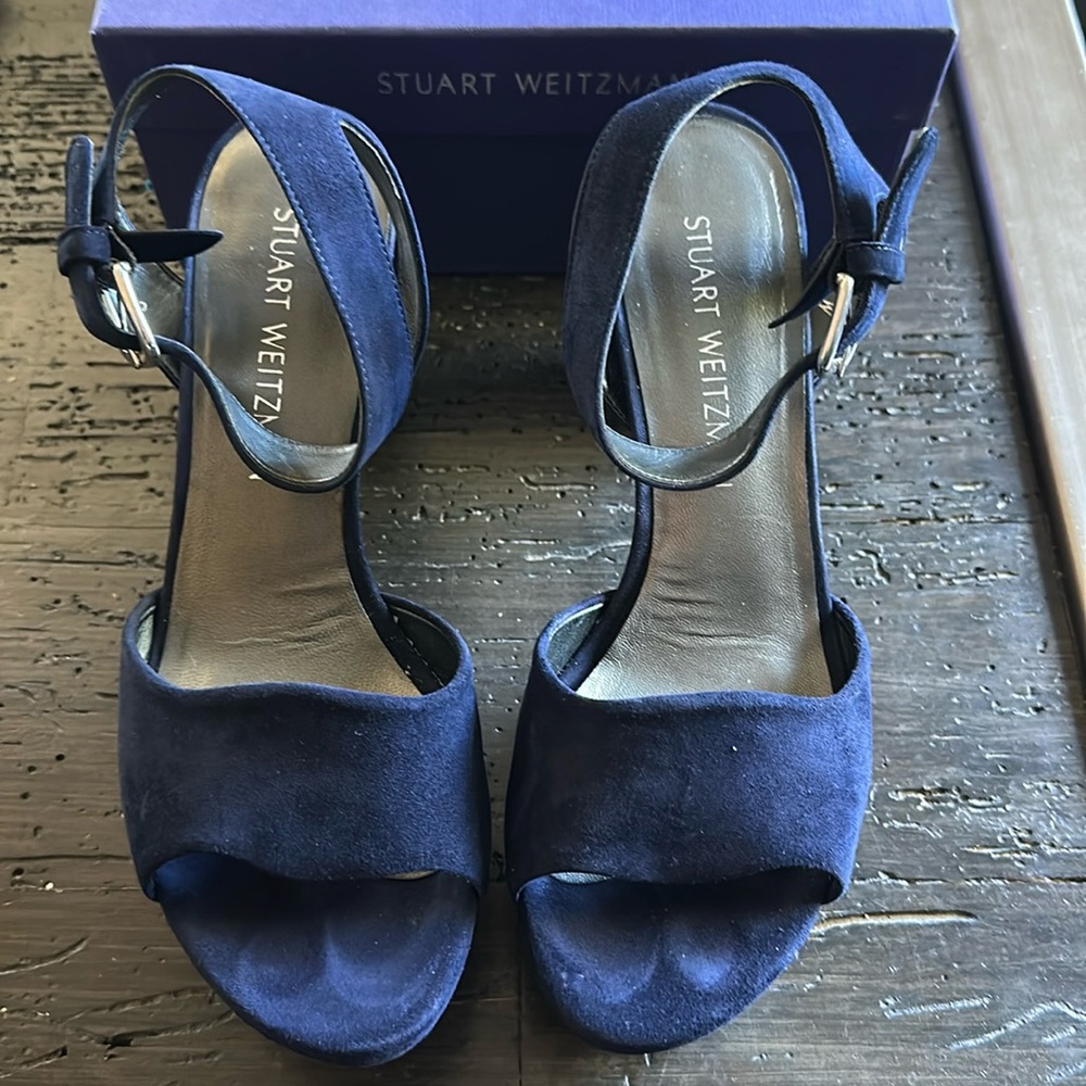 Stuart Weitzman Navy Blue Suede Women's Platform Heels